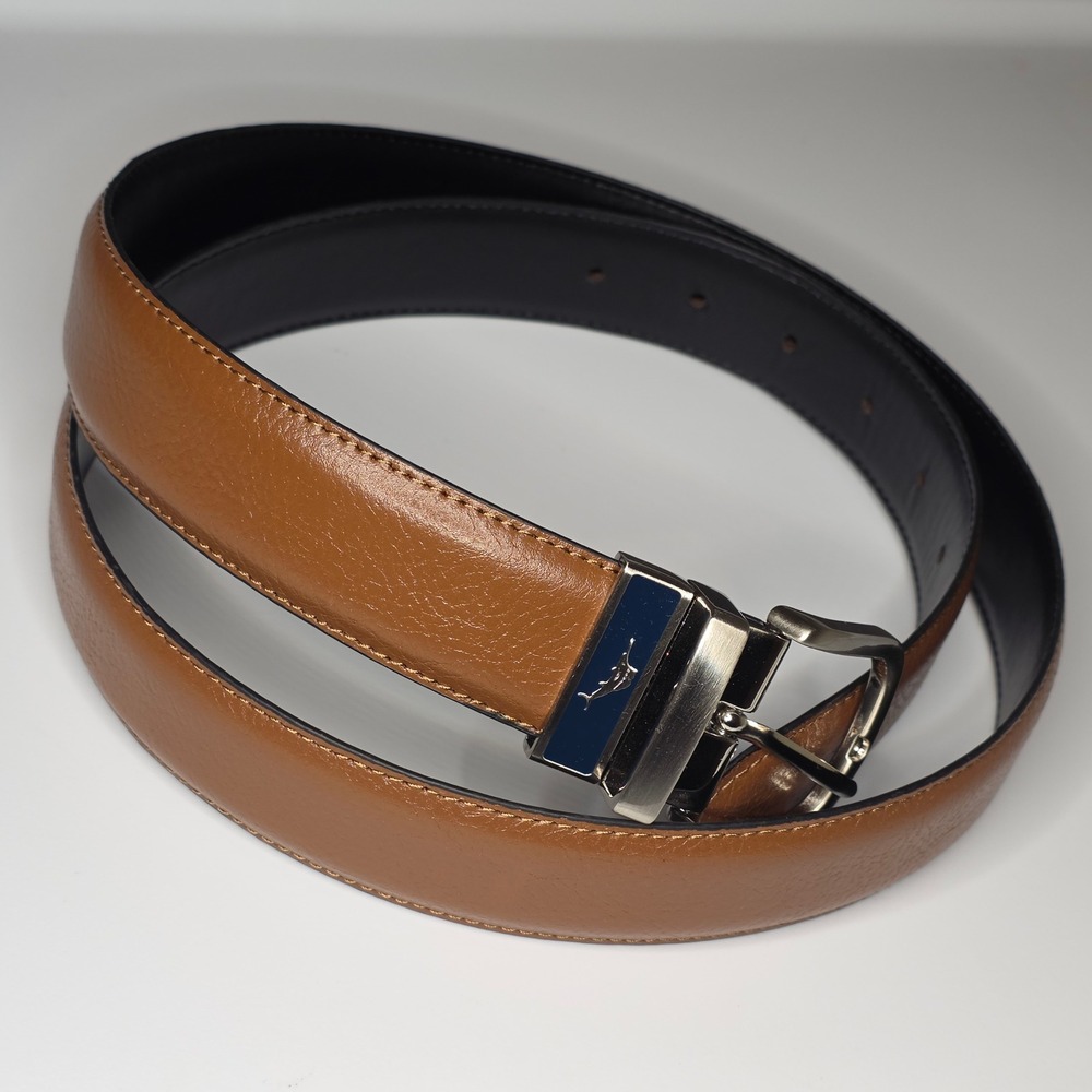 Tommy Bahama Mens 38 Leather Reversible Belt Brown Black Silver Buckle - Picture 4 of 9
